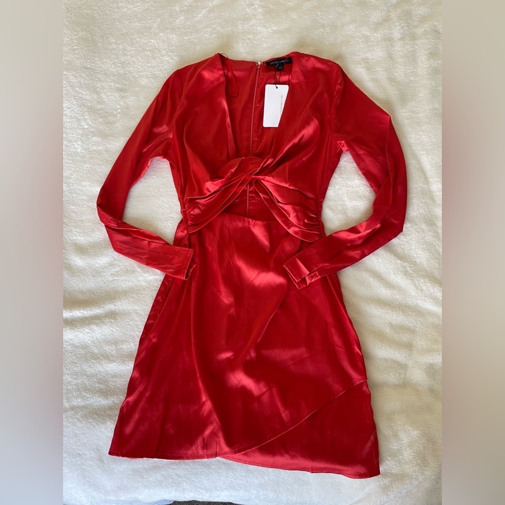 Cotton Candy Vibrant Red Long Sleeve Dress